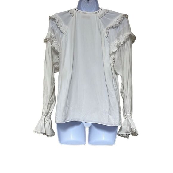 Parker White Ivory Button Up Blouse Ruffles Tassels Bell Sleeves NWOT Small Boho - Picture 2 of 9